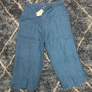 New J.Jill LINEN CREASED-FRONT WIDE-LEG PANTS size medium